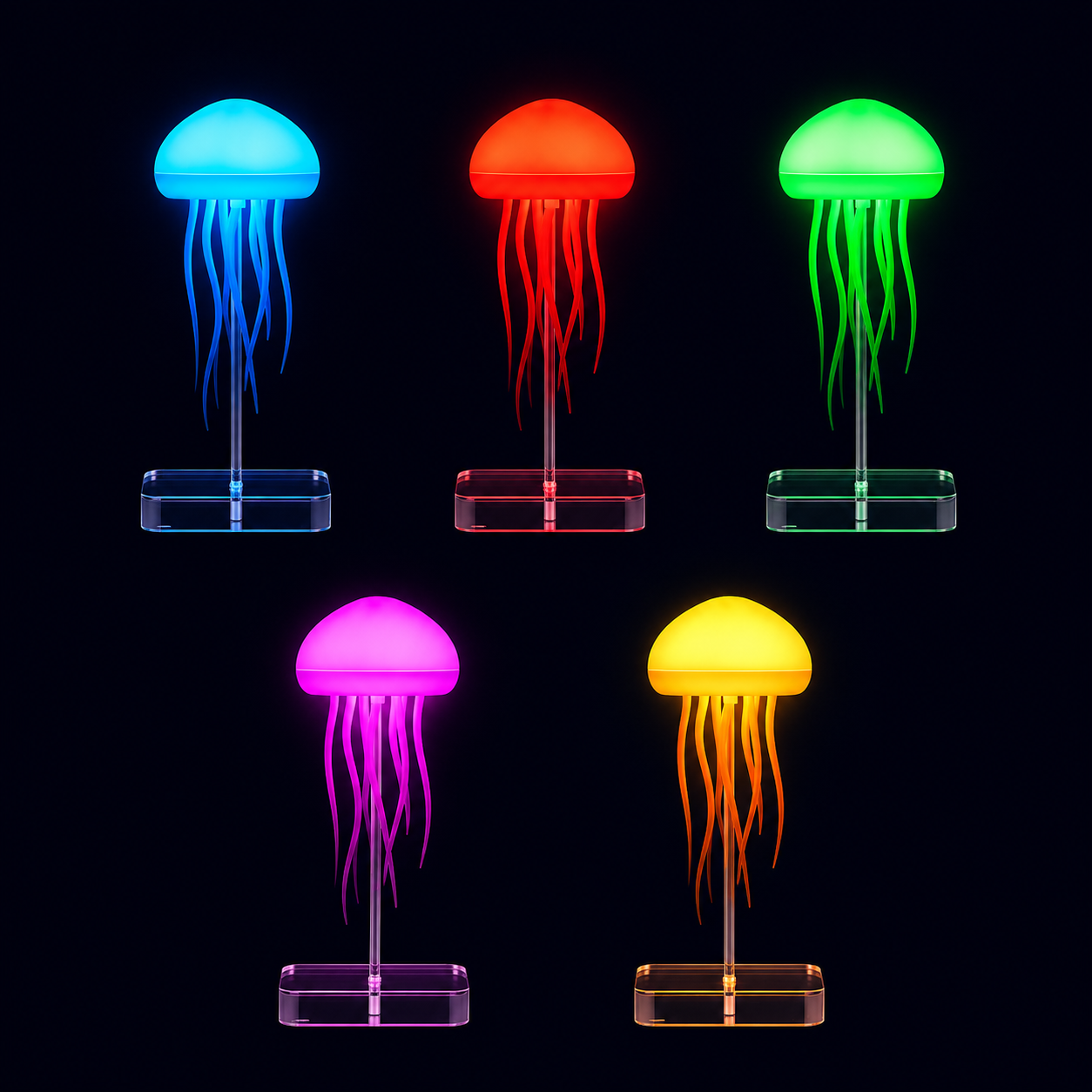 5 colores RGB disponibles: azul, rojo, verde, rosa y ámbar.